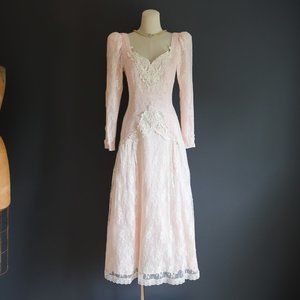 80's Lace Overlay Blush Pink Gown by Scott McClintock